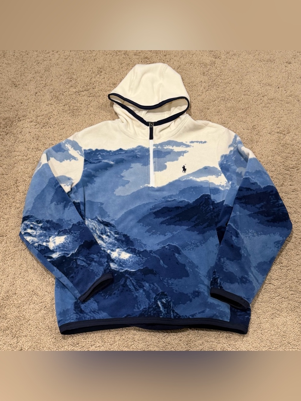 Polo Ralph Lauren Vista Pile Hoodie Sweatshirt Men’s M Blue Mountain 1/4 Zip